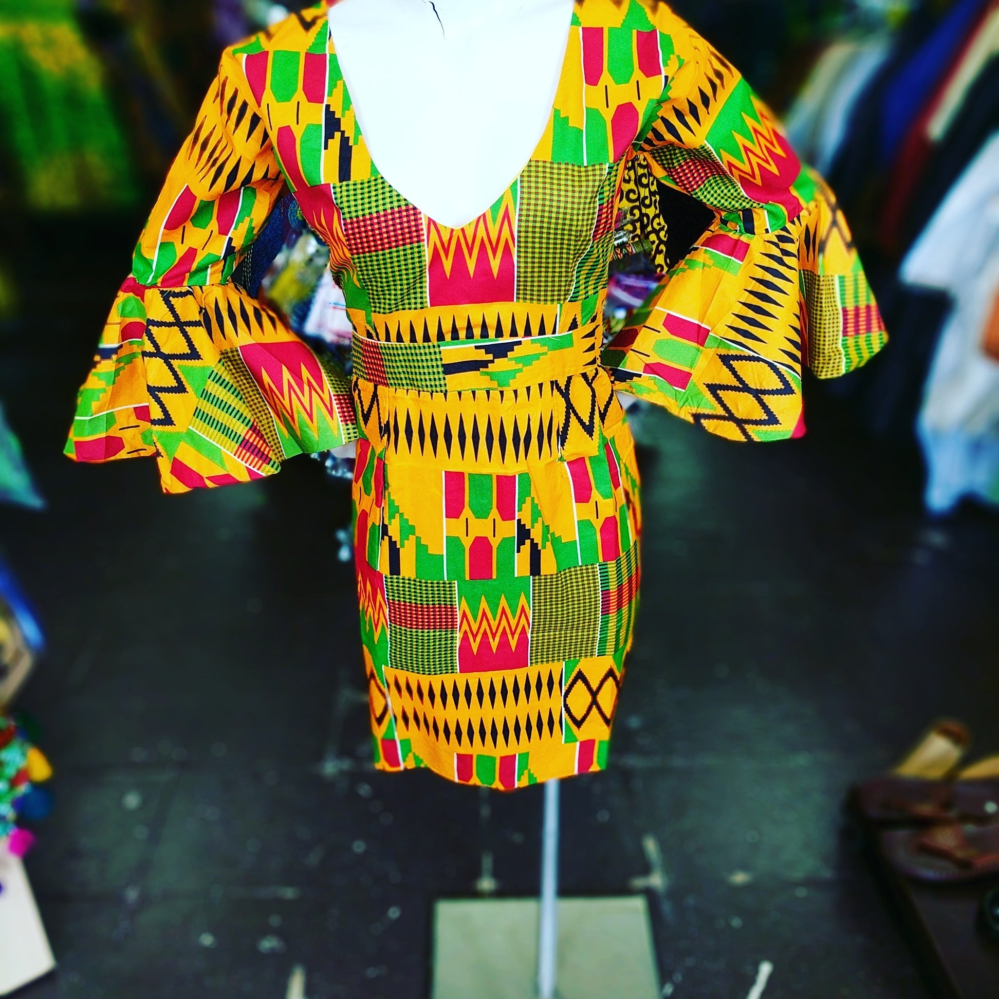 African ladies sexy V-Neck kente midi dress