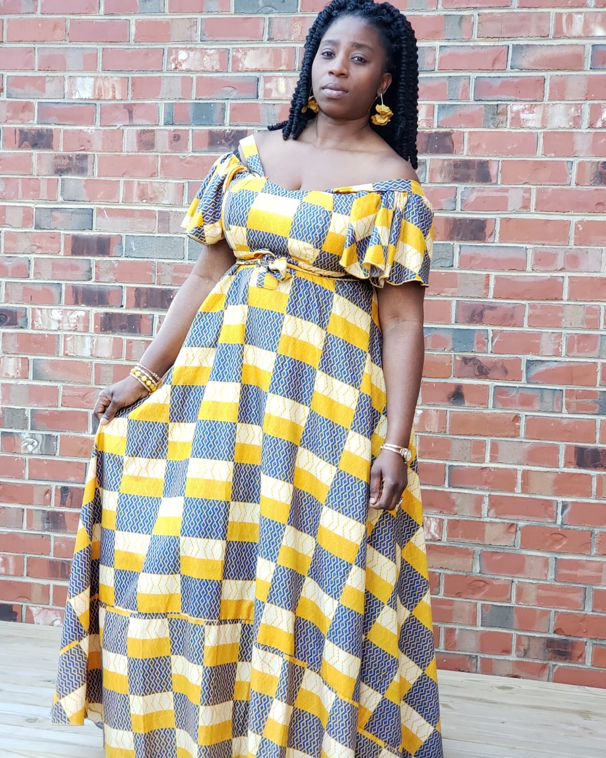 African maxi dress/ cold shoulder