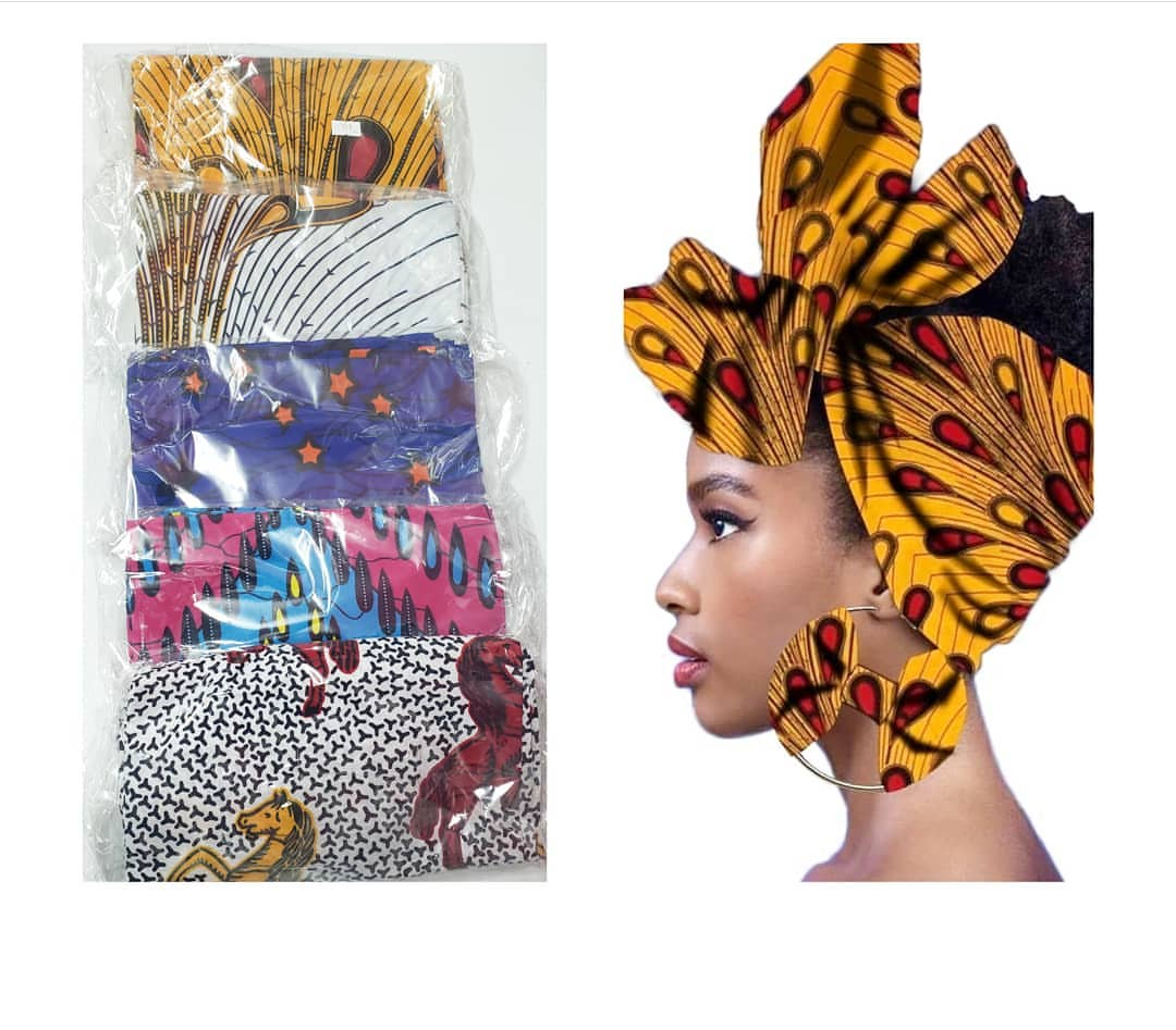 African yellow bulb print headwrap