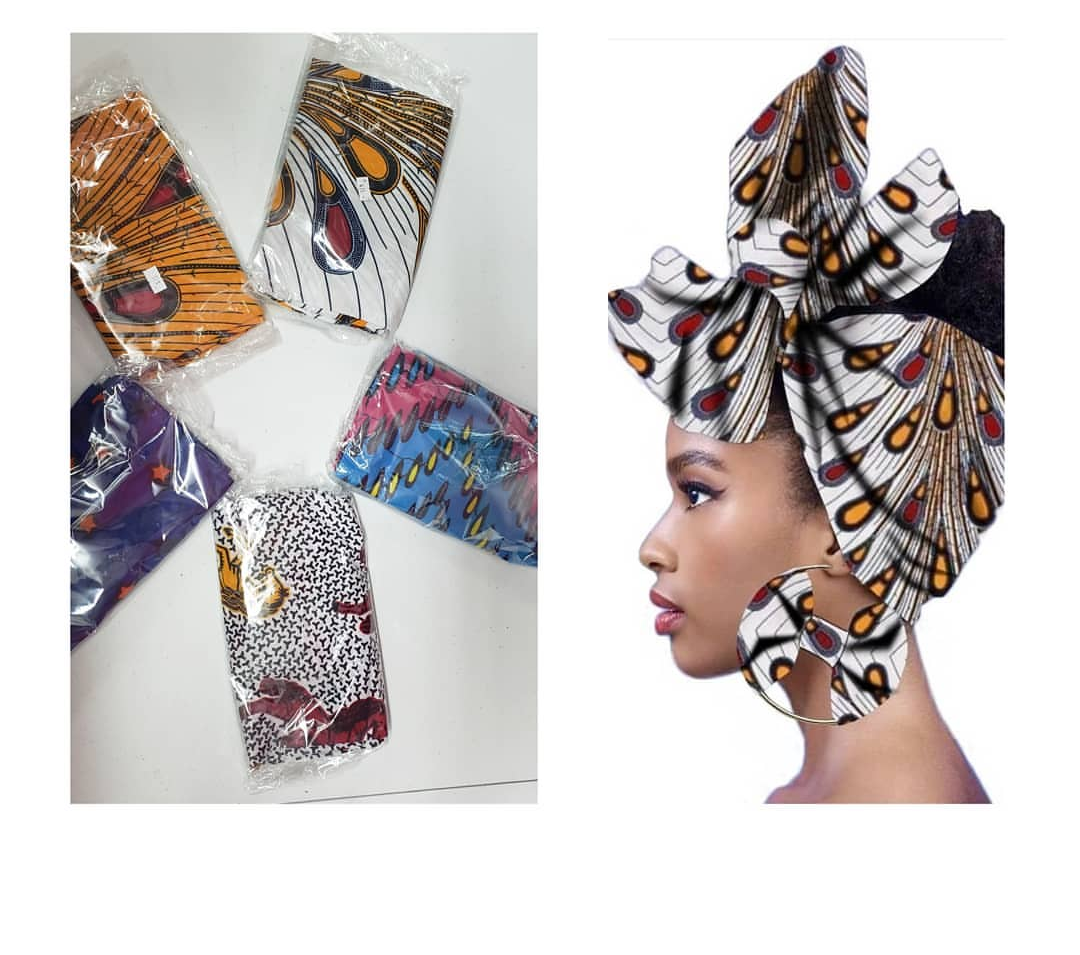 African Print Headwrap With Matching Earrings