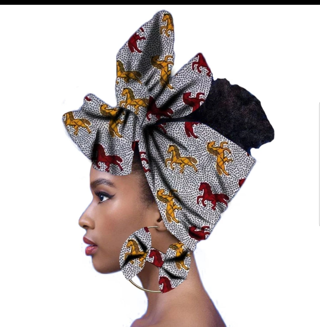 African Print Headwrap With Matching Earrings